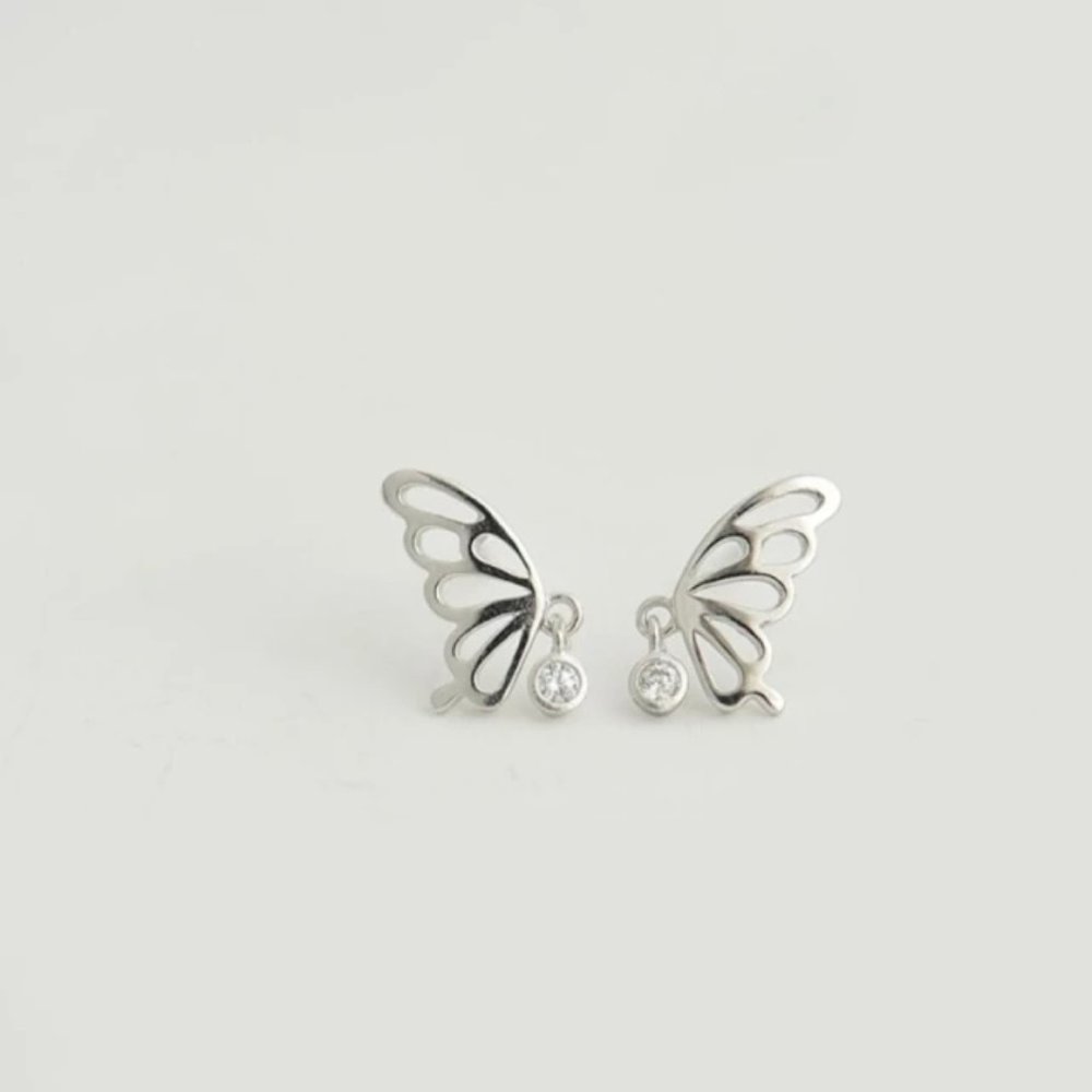 14k Gold Diamonds Butterfly Stud Earrings Sterling Silver